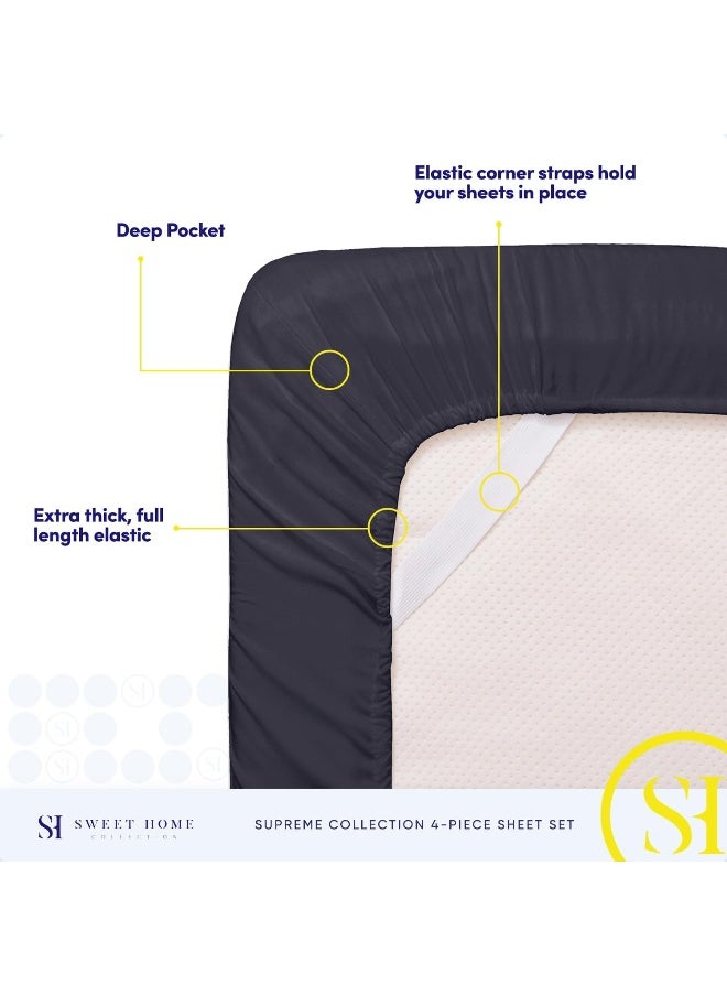 1800 Thread Count Sheet Set - Soft Egyptian Quality Brushed Microfiber Sheets - Luxury Bedding Set with Flat Sheet, Fitted Sheet, 2 Pillow Cases, Navy