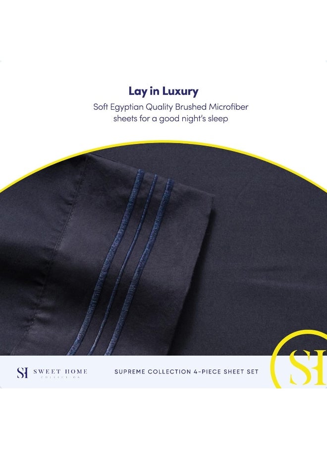 1800 Thread Count Sheet Set - Soft Egyptian Quality Brushed Microfiber Sheets - Luxury Bedding Set with Flat Sheet, Fitted Sheet, 2 Pillow Cases, Navy