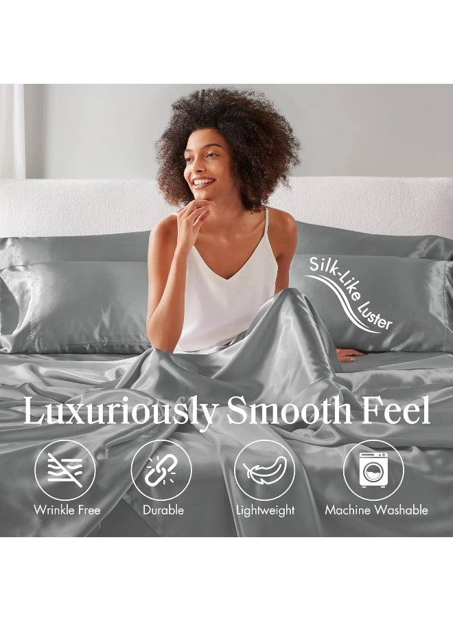 Madison Park Essentials Satin Sheets Queen Size, Luxurious Silky Satin Bed Sheets, Elastic 14