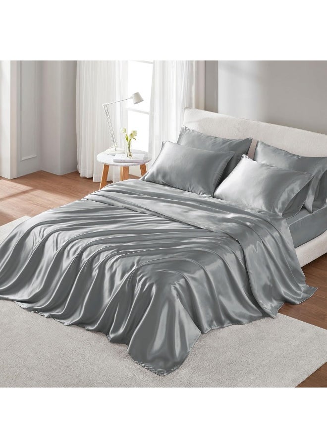 Madison Park Essentials Satin Sheets Queen Size, Luxurious Silky Satin Bed Sheets, Elastic 14