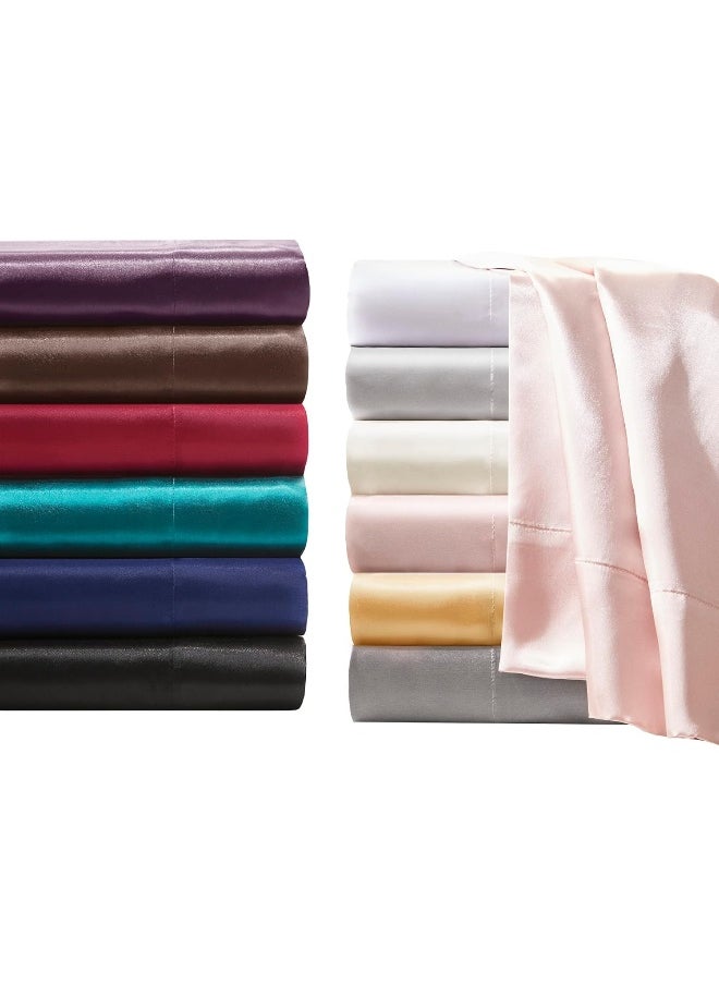 Madison Park Essentials Satin Sheets Queen Size, Luxurious Silky Satin Bed Sheets, Elastic 14