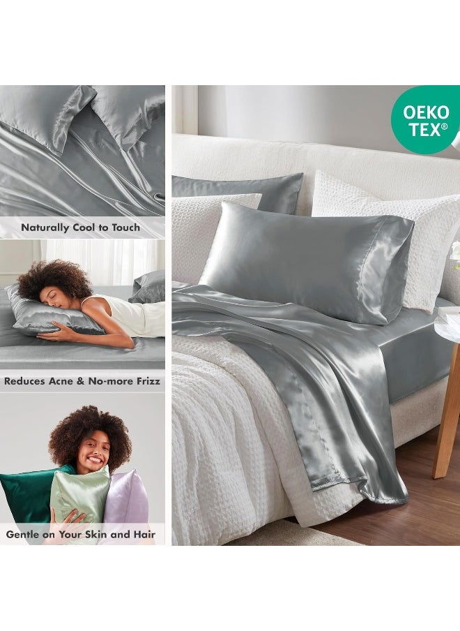 Madison Park Essentials Satin Sheets Queen Size, Luxurious Silky Satin Bed Sheets, Elastic 14