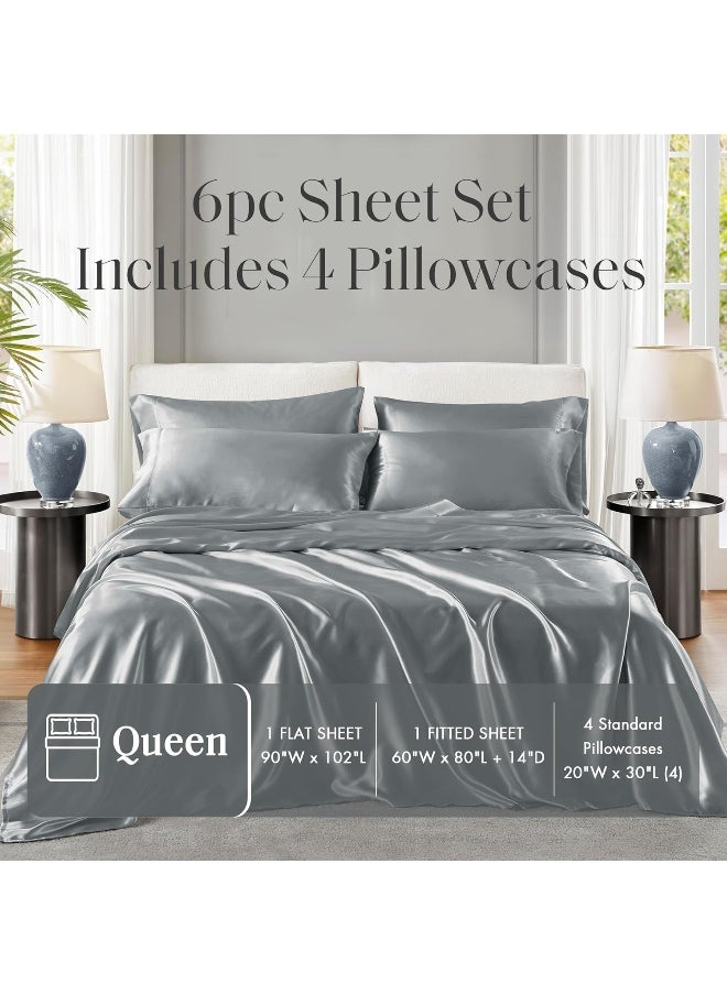 Madison Park Essentials Satin Sheets Queen Size, Luxurious Silky Satin Bed Sheets, Elastic 14