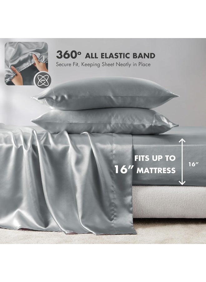 Madison Park Essentials Satin Sheets Queen Size, Luxurious Silky Satin Bed Sheets, Elastic 14