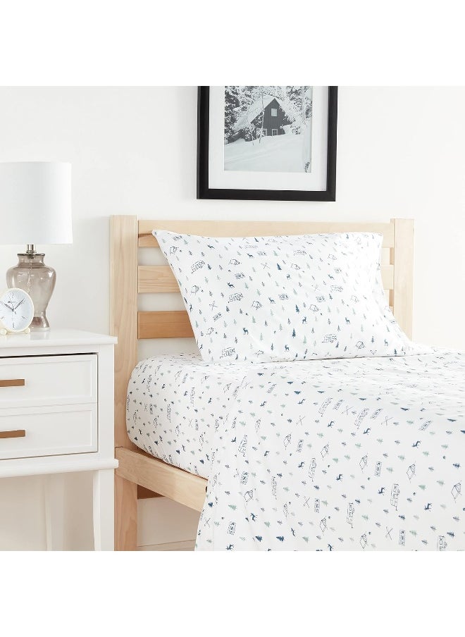 Eddie Bauer - Twin Sheet Set, Cotton Percale Bedding Set, Crisp & Cool Home Decor, Dorm Room Essentials (Campout Dark Blue, Twin)