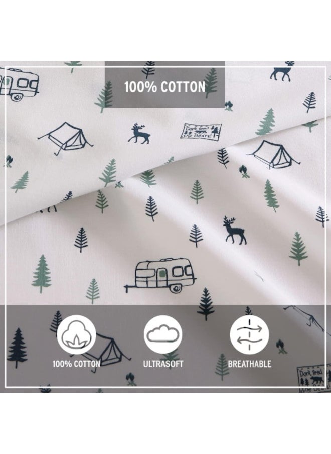 Eddie Bauer - Twin Sheet Set, Cotton Percale Bedding Set, Crisp & Cool Home Decor, Dorm Room Essentials (Campout Dark Blue, Twin)