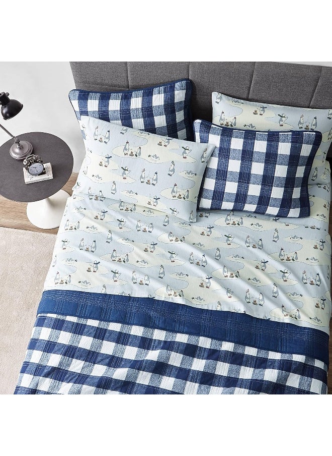 Eddie Bauer - Full Sheets, Cotton Flannel Bedding Set, Brushed for Extra Softness, Cozy Home Decor (Skating Penguin, 4 pcs, Full)