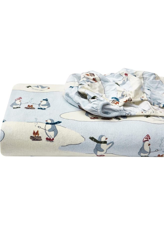 Eddie Bauer - Full Sheets, Cotton Flannel Bedding Set, Brushed for Extra Softness, Cozy Home Decor (Skating Penguin, 4 pcs, Full)