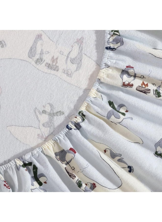 Eddie Bauer - Full Sheets, Cotton Flannel Bedding Set, Brushed for Extra Softness, Cozy Home Decor (Skating Penguin, 4 pcs, Full)