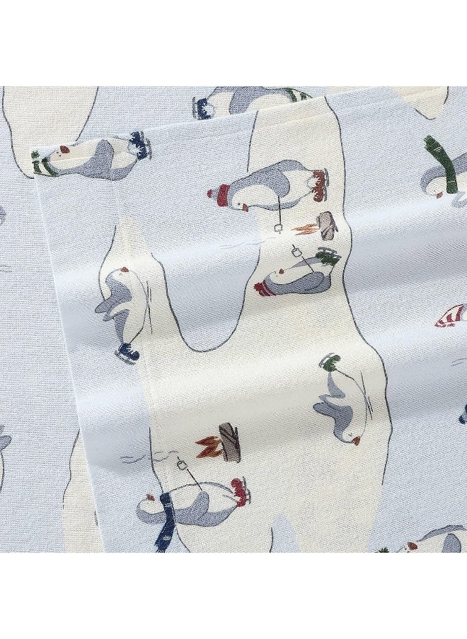 Eddie Bauer - Full Sheets, Cotton Flannel Bedding Set, Brushed for Extra Softness, Cozy Home Decor (Skating Penguin, 4 pcs, Full)