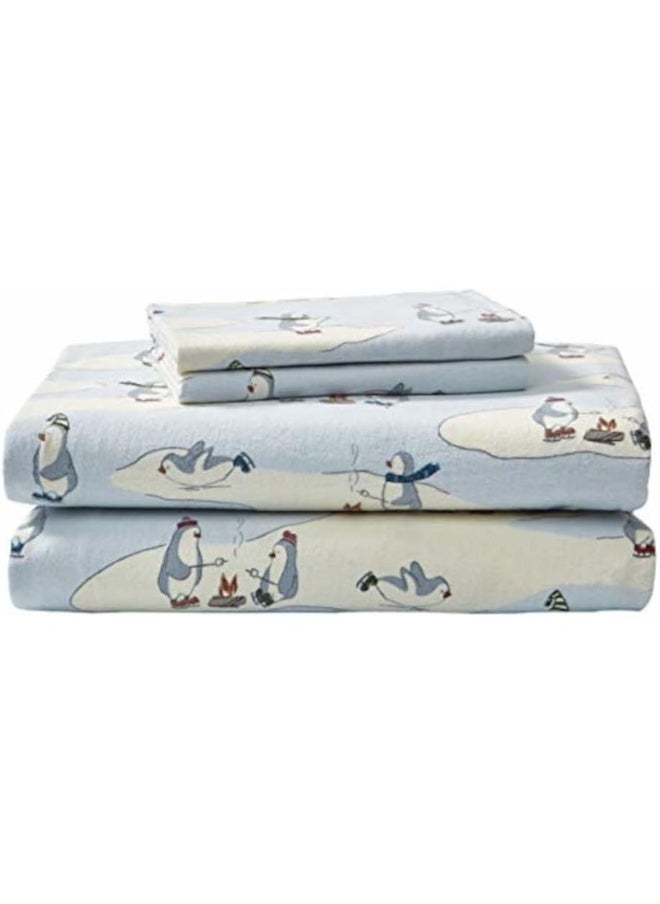 Eddie Bauer - Full Sheets, Cotton Flannel Bedding Set, Brushed for Extra Softness, Cozy Home Decor (Skating Penguin, 4 pcs, Full)