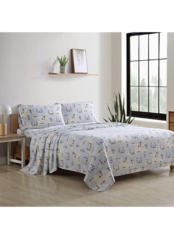 Eddie Bauer - Full Sheets, Cotton Flannel Bedding Set, Brushed for Extra Softness, Cozy Home Decor (Skating Penguin, 4 pcs, Full)