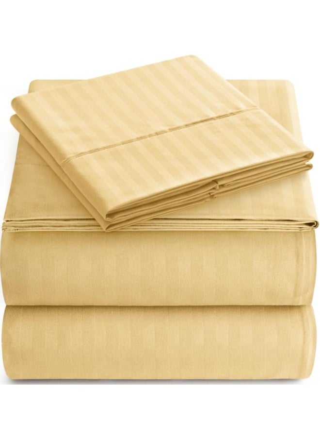 Queen Italian Prestige Collection Striped Bed Sheet Set – 1800 Luxury Soft Microfiber Deep Pocket 4-Piece Bedding Set - Wrinkle, Stain, Fade Resistant - Yellow Gold