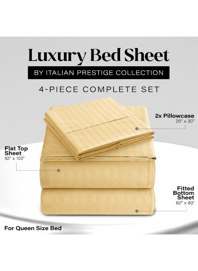 Queen Italian Prestige Collection Striped Bed Sheet Set – 1800 Luxury Soft Microfiber Deep Pocket 4-Piece Bedding Set - Wrinkle, Stain, Fade Resistant - Yellow Gold