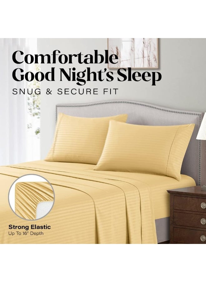 Queen Italian Prestige Collection Striped Bed Sheet Set – 1800 Luxury Soft Microfiber Deep Pocket 4-Piece Bedding Set - Wrinkle, Stain, Fade Resistant - Yellow Gold
