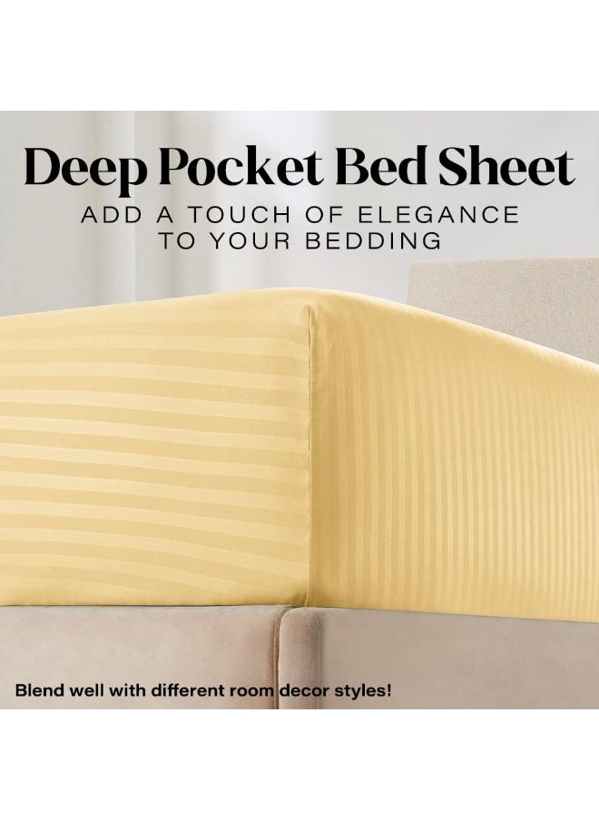Queen Italian Prestige Collection Striped Bed Sheet Set – 1800 Luxury Soft Microfiber Deep Pocket 4-Piece Bedding Set - Wrinkle, Stain, Fade Resistant - Yellow Gold