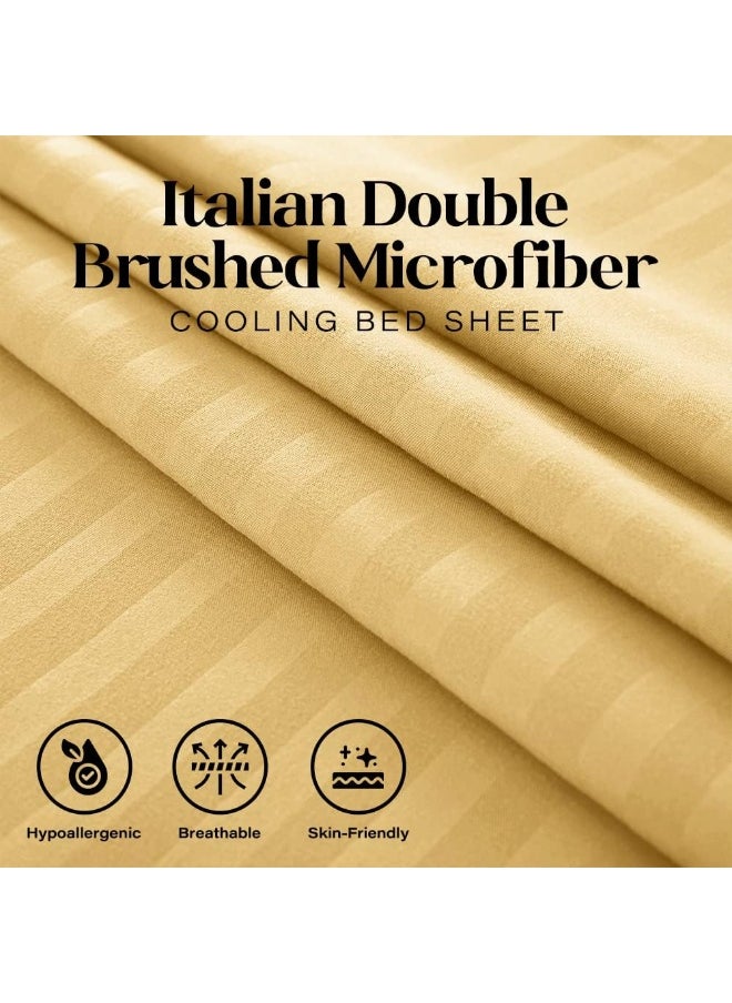 Queen Italian Prestige Collection Striped Bed Sheet Set – 1800 Luxury Soft Microfiber Deep Pocket 4-Piece Bedding Set - Wrinkle, Stain, Fade Resistant - Yellow Gold