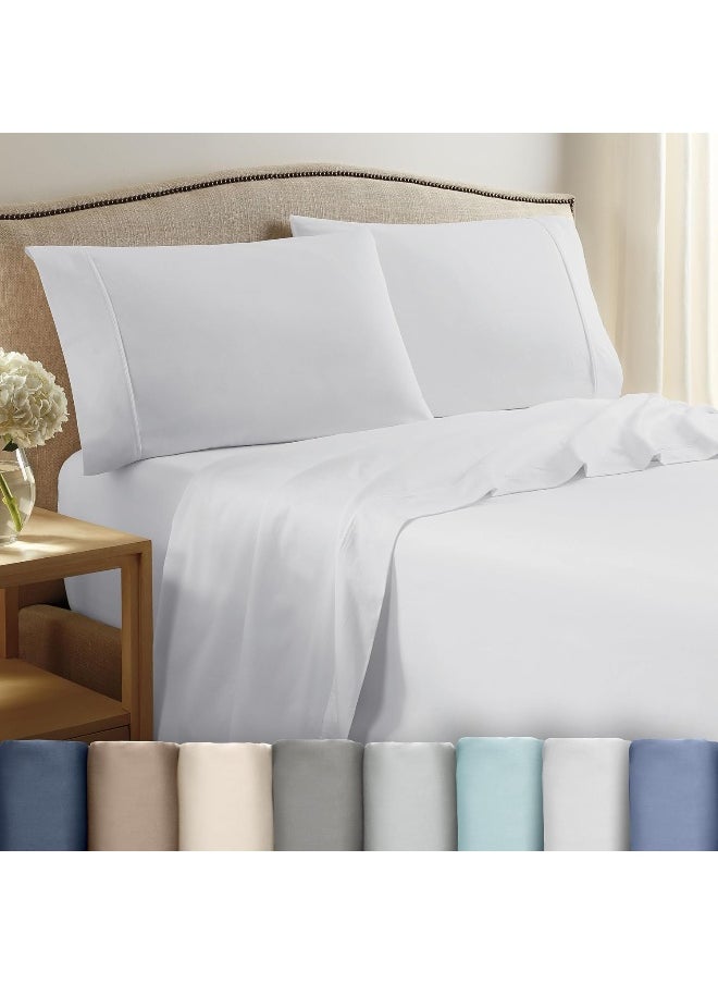 Martex 400 Thread Count 100% Cotton Sateen - 3 Piece Twin Bed Sheet Set - Twin Sheet Set - 1 Fitted Sheet, 1 Flat Sheet, 1 Pillow case - Super Soft - Wrinkle Resistant - White Sheet Set (Twin, White)