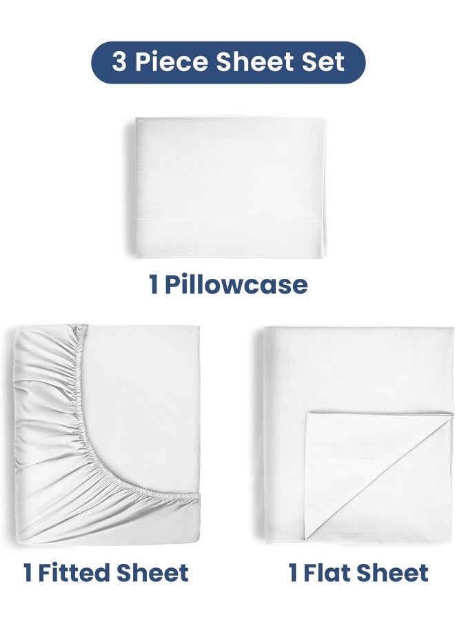 Martex 400 Thread Count 100% Cotton Sateen - 3 Piece Twin Bed Sheet Set - Twin Sheet Set - 1 Fitted Sheet, 1 Flat Sheet, 1 Pillow case - Super Soft - Wrinkle Resistant - White Sheet Set (Twin, White)