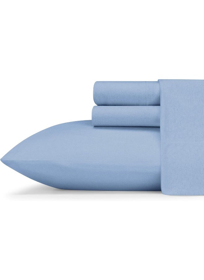 Eddie Bauer | Solid Collection| 4-Piece Jersey Knit Sheet Set - Breathable Bedding, Ultra-Soft and Stretchy for Comfort, Queen, Blue