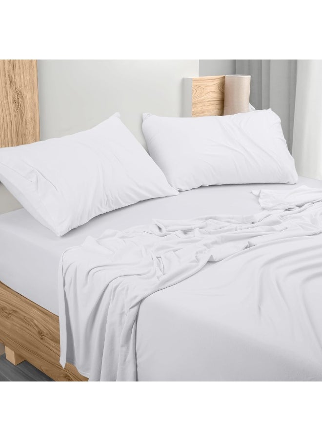 Utopia Bedding Queen Sheet Set - Jersey Knit Sheets 4 Piece Queen Jersey Sheet Set – Cotton Jersey Sheets – Soft T-Shirt Stretchy Sheets (Queen, White)