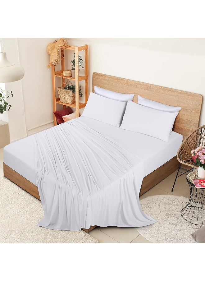 Utopia Bedding Queen Sheet Set - Jersey Knit Sheets 4 Piece Queen Jersey Sheet Set – Cotton Jersey Sheets – Soft T-Shirt Stretchy Sheets (Queen, White)