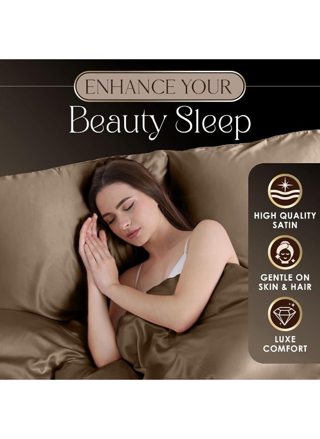 Martex Satin Silk 4 Piece King Bed Sheet Set - King Sheet Set - 1 Fitted Sheet, 1 Flat Sheet, 2 Pillow case - Hotel Quality - Super Soft & Breathable - Gold Sheet Set For Hair And Skin (King, Gold)