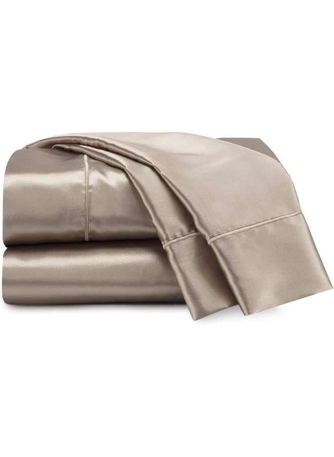 Martex Satin Silk 4 Piece King Bed Sheet Set - King Sheet Set - 1 Fitted Sheet, 1 Flat Sheet, 2 Pillow case - Hotel Quality - Super Soft & Breathable - Gold Sheet Set For Hair And Skin (King, Gold)