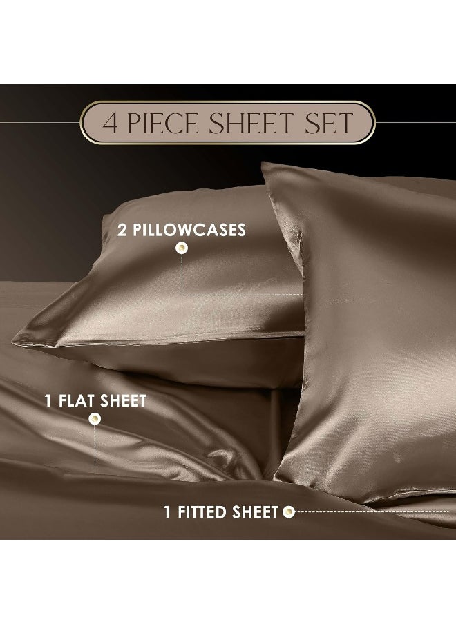 Martex Satin Silk 4 Piece King Bed Sheet Set - King Sheet Set - 1 Fitted Sheet, 1 Flat Sheet, 2 Pillow case - Hotel Quality - Super Soft & Breathable - Gold Sheet Set For Hair And Skin (King, Gold)