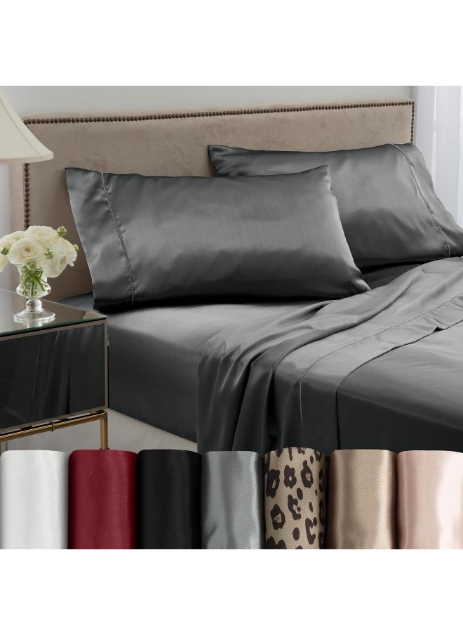 Martex 3-Piece Elegance Satin Sheets | Twin Size Bed Sheets | Luxury Hotel Quality Bed Sheets Set | Satin Sheets | Silky Soft & Smooth | Great for Hair & Skin | Silver Satin Sheets | Silver