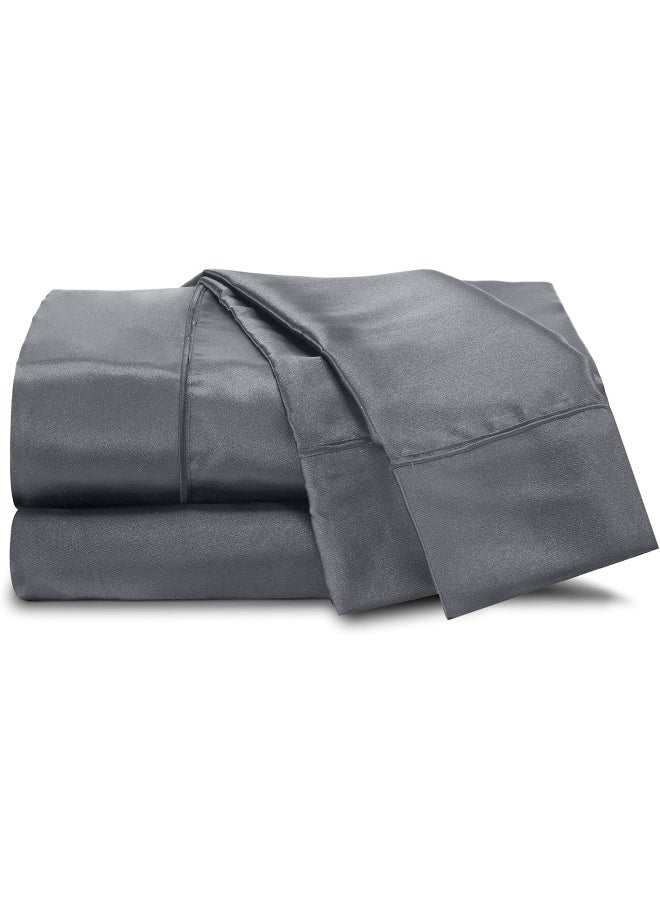 Martex 3-Piece Elegance Satin Sheets | Twin Size Bed Sheets | Luxury Hotel Quality Bed Sheets Set | Satin Sheets | Silky Soft & Smooth | Great for Hair & Skin | Silver Satin Sheets | Silver