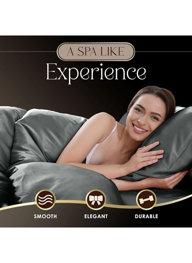 Martex 3-Piece Elegance Satin Sheets | Twin Size Bed Sheets | Luxury Hotel Quality Bed Sheets Set | Satin Sheets | Silky Soft & Smooth | Great for Hair & Skin | Silver Satin Sheets | Silver