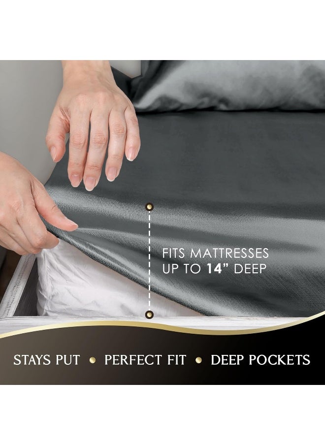 Martex 3-Piece Elegance Satin Sheets | Twin Size Bed Sheets | Luxury Hotel Quality Bed Sheets Set | Satin Sheets | Silky Soft & Smooth | Great for Hair & Skin | Silver Satin Sheets | Silver
