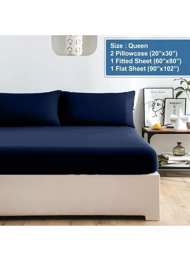 DAN RIVER Queen Jersey Sheet Set| Luxury Heather 100% Cotton Bed Sheets| T-Shirt Sheets| All Season Bedding| Soft Comfortable Deep Pocket Jersey Cotton Bed Sheets (4Pc, Queen, Navy)