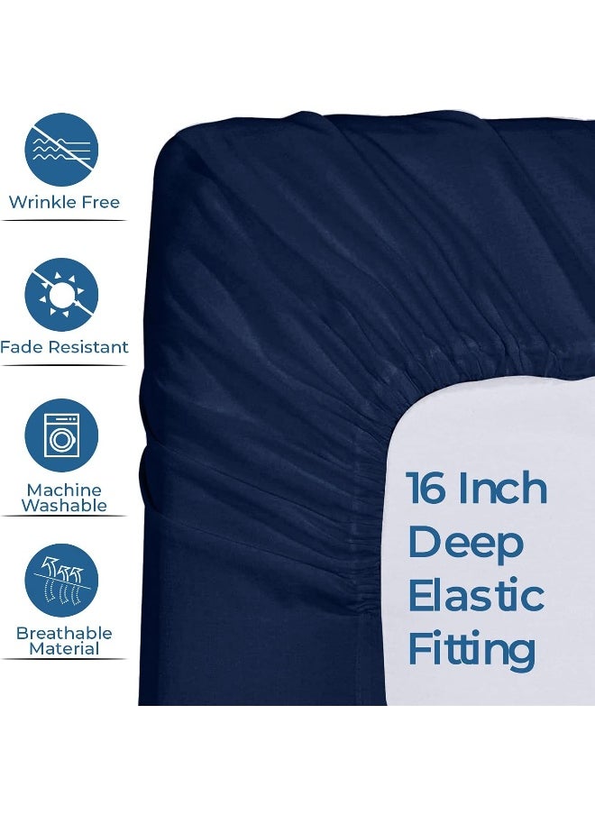 DAN RIVER Queen Jersey Sheet Set| Luxury Heather 100% Cotton Bed Sheets| T-Shirt Sheets| All Season Bedding| Soft Comfortable Deep Pocket Jersey Cotton Bed Sheets (4Pc, Queen, Navy)
