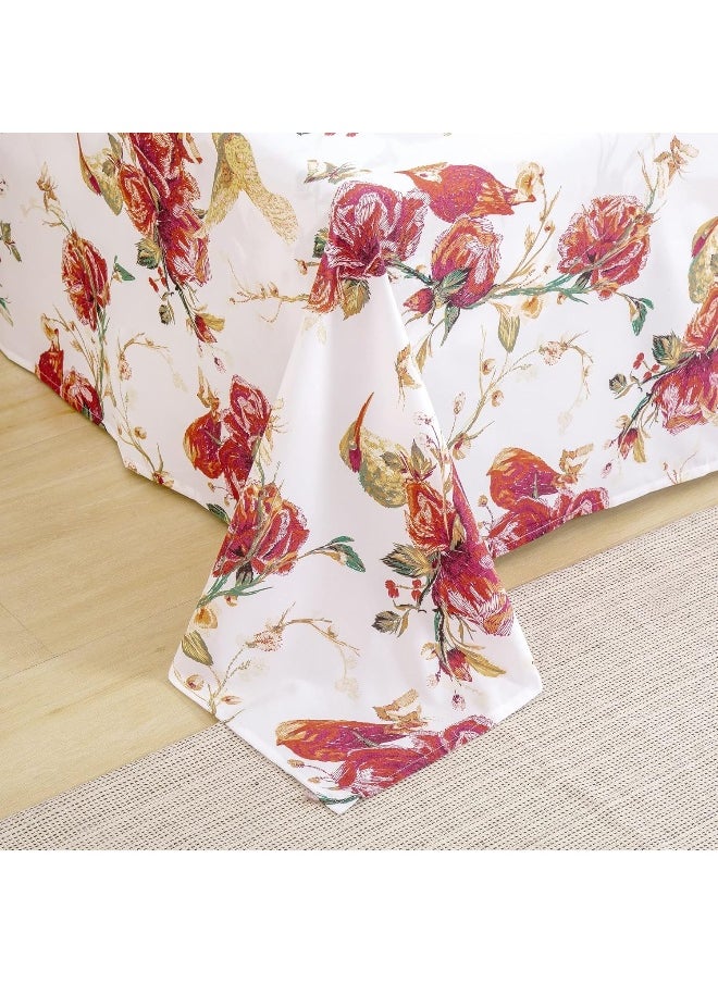 Tache Home Fashion Floral Red Roses Birds Ivory Microfiber Sheet Set Queen Red SD-7676-Sheets-Q