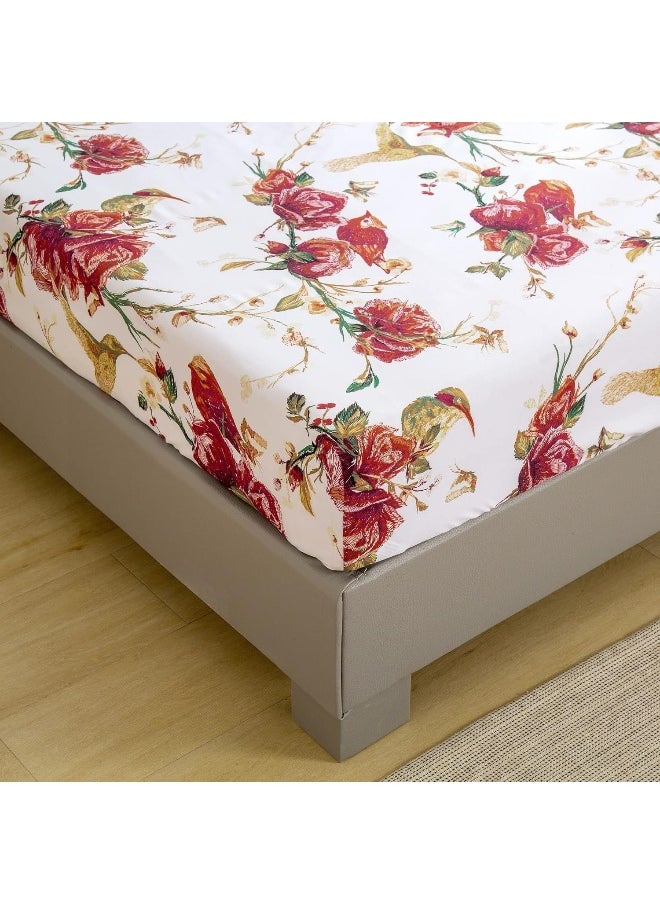 Tache Home Fashion Floral Red Roses Birds Ivory Microfiber Sheet Set Queen Red SD-7676-Sheets-Q
