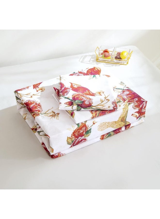 Tache Home Fashion Floral Red Roses Birds Ivory Microfiber Sheet Set Queen Red SD-7676-Sheets-Q