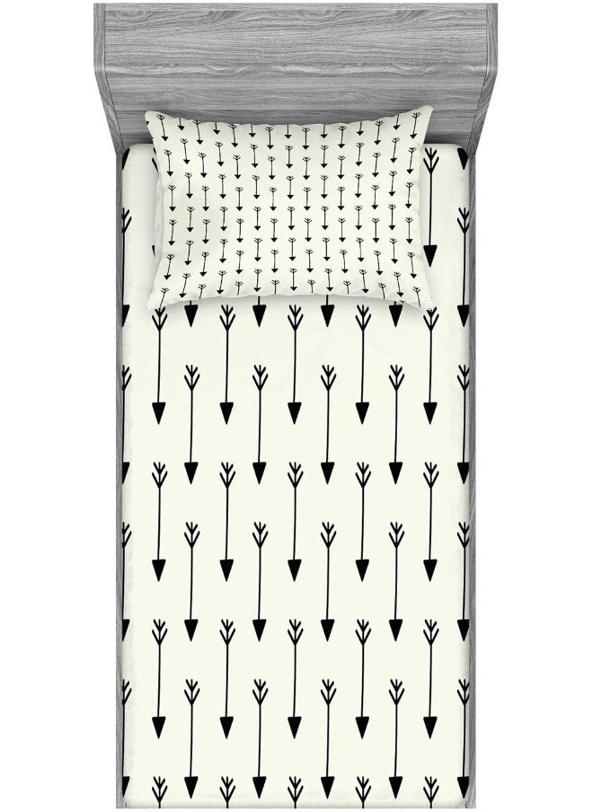 Ambesonne Arrow Fitted Sheet & Pillow Sham Set, Various Arrow Patterns on Retro Background Tools Boho Style Art, Decorative Printed 2 Piece Bedding Decor Set, Twinxl, Beige Black