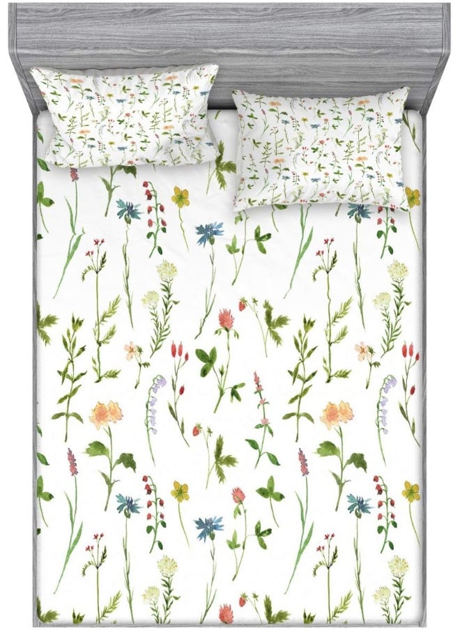 Ambesonne Cartoon Bedding Set with Sheet & Covers, Illustration of Lady Dragon Mythical Fairytale Fantasy Animal, Printed Bedroom Decor with Sham Queen Multi