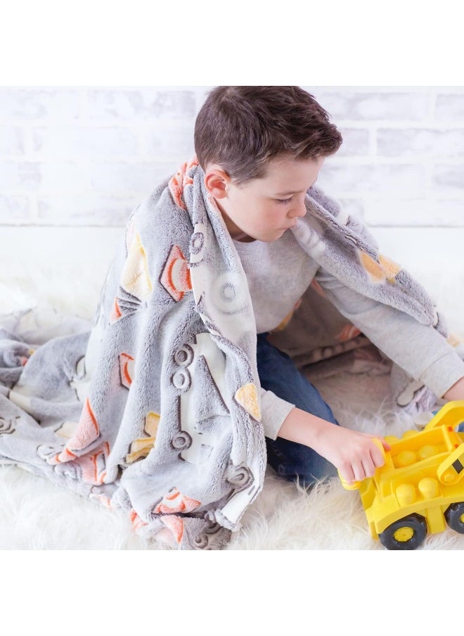 Construction Truck Blanket Glow in the Dark Luminous Tractor Blanket for Kids - Soft Plush Digger Dump Truck Excavator Blanket Throw For Boys - Large 60inx50in Glowing Big Trucks Toddler Blankets Gift