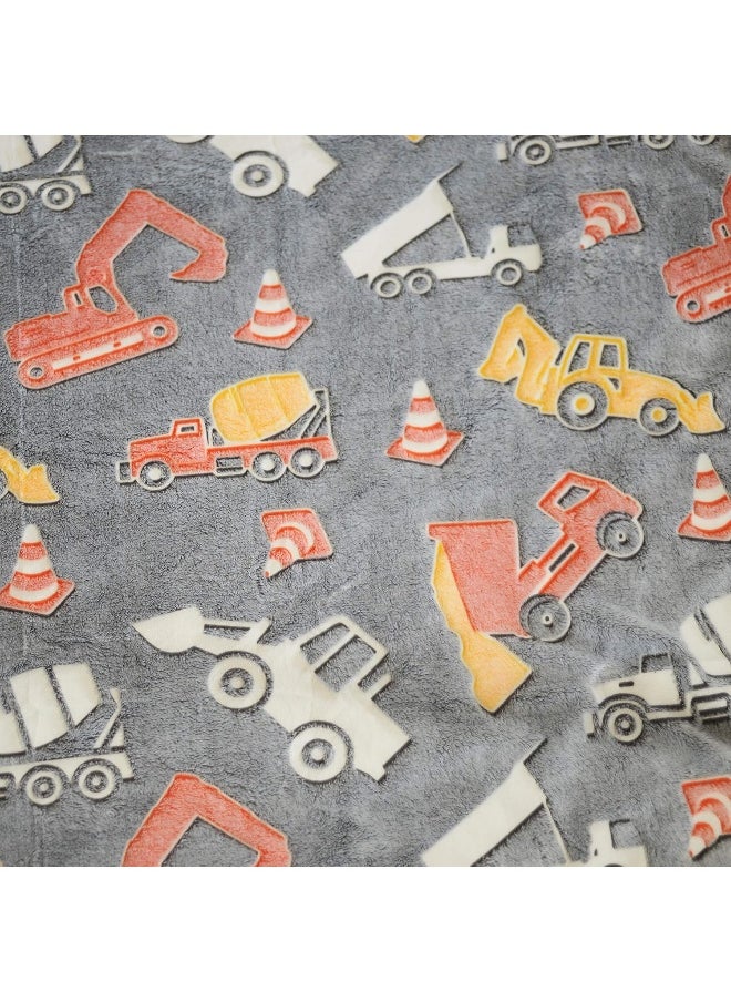 Construction Truck Blanket Glow in the Dark Luminous Tractor Blanket for Kids - Soft Plush Digger Dump Truck Excavator Blanket Throw For Boys - Large 60inx50in Glowing Big Trucks Toddler Blankets Gift