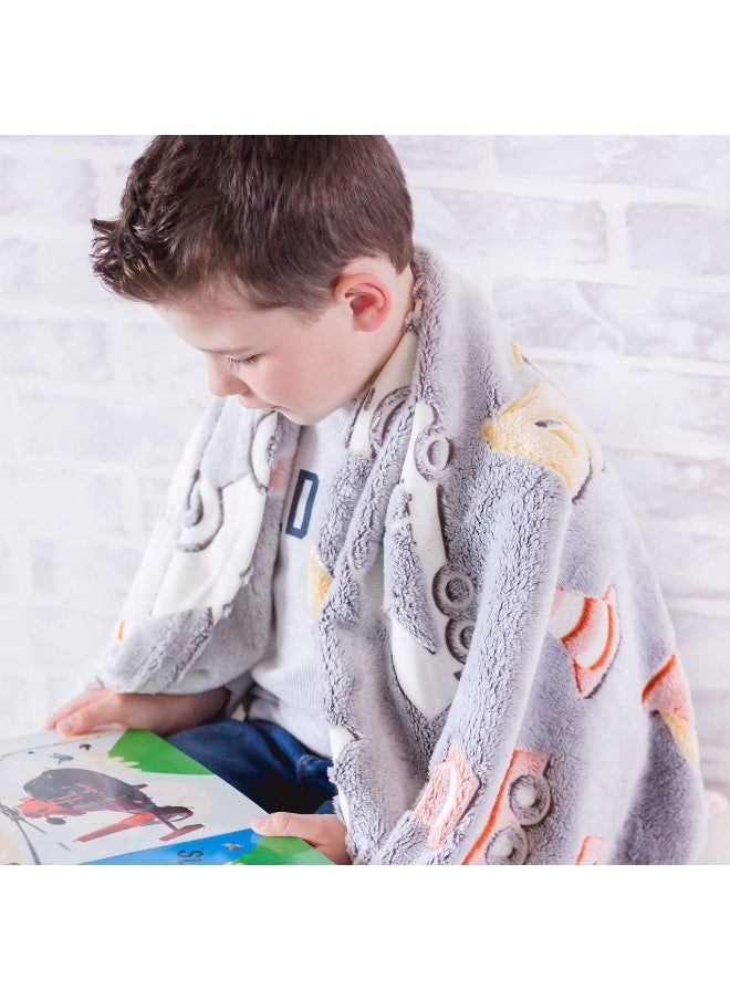 Construction Truck Blanket Glow in the Dark Luminous Tractor Blanket for Kids - Soft Plush Digger Dump Truck Excavator Blanket Throw For Boys - Large 60inx50in Glowing Big Trucks Toddler Blankets Gift