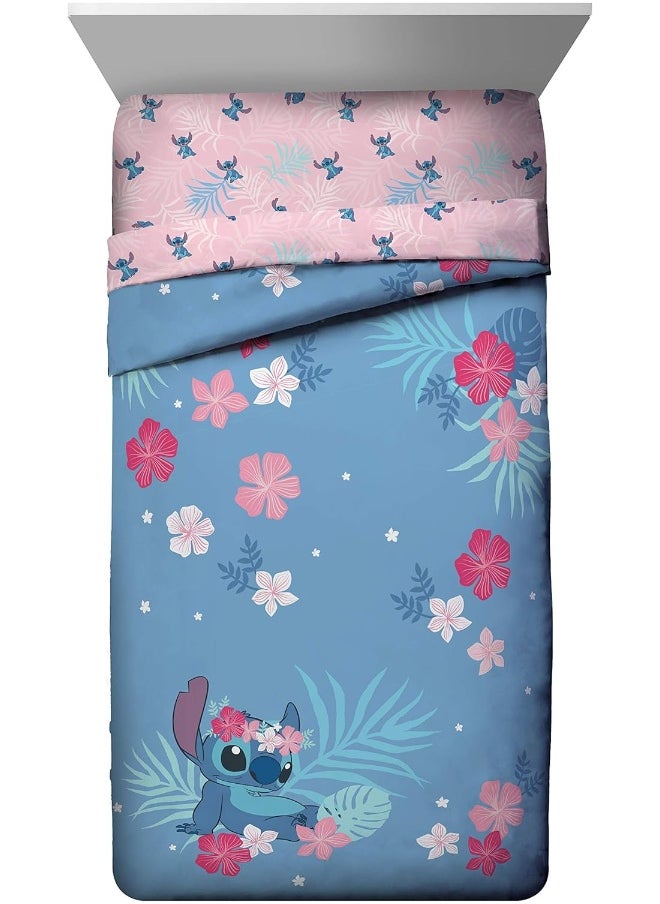 Jay Franco Disney Lilo & Stitch Paradise Dream Twin Comforter & Sham Set - Super Soft Kids Reversible Bedding - Fade Resistant Microfiber (Official Disney Product)