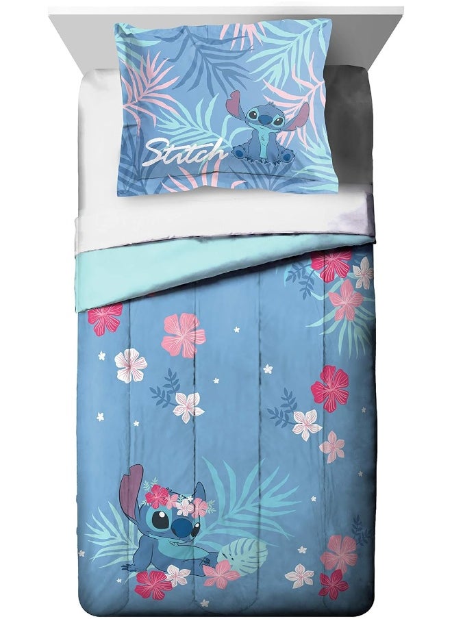 Jay Franco Disney Lilo & Stitch Paradise Dream Twin Comforter & Sham Set - Super Soft Kids Reversible Bedding - Fade Resistant Microfiber (Official Disney Product)