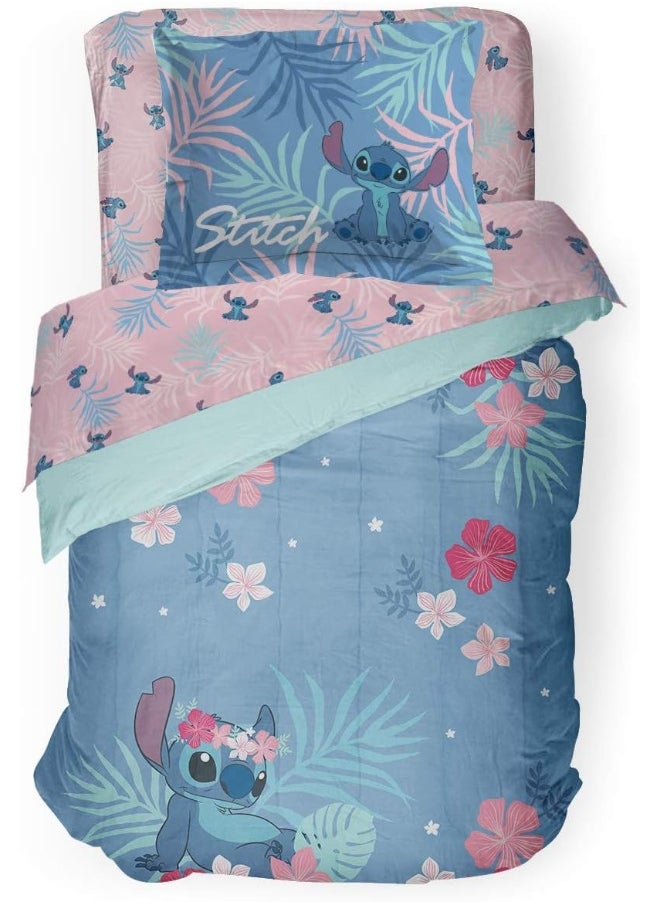 Jay Franco Disney Lilo & Stitch Paradise Dream Twin Comforter & Sham Set - Super Soft Kids Reversible Bedding - Fade Resistant Microfiber (Official Disney Product)