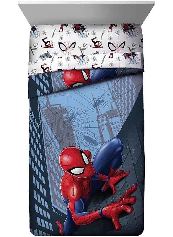 Jay Franco Marvel Spiderman Crawl 4 Piece Twin Bed Set - Includes Reversible Comforter & Sheet Set Bedding - Super Soft Fade Resistant Microfiber - (Official Marvel Product)