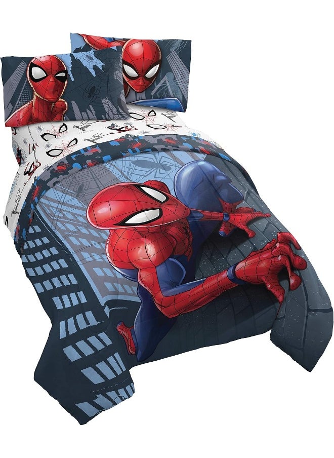 Jay Franco Marvel Spiderman Crawl 4 Piece Twin Bed Set - Includes Reversible Comforter & Sheet Set Bedding - Super Soft Fade Resistant Microfiber - (Official Marvel Product)