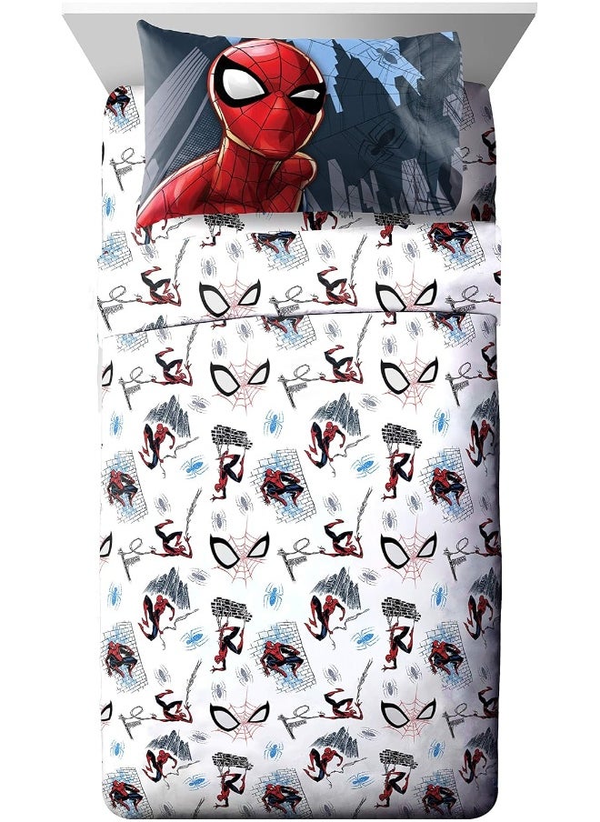 Jay Franco Marvel Spiderman Crawl 4 Piece Twin Bed Set - Includes Reversible Comforter & Sheet Set Bedding - Super Soft Fade Resistant Microfiber - (Official Marvel Product)