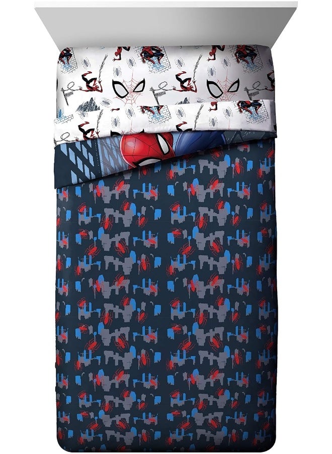 Jay Franco Marvel Spiderman Crawl 4 Piece Twin Bed Set - Includes Reversible Comforter & Sheet Set Bedding - Super Soft Fade Resistant Microfiber - (Official Marvel Product)